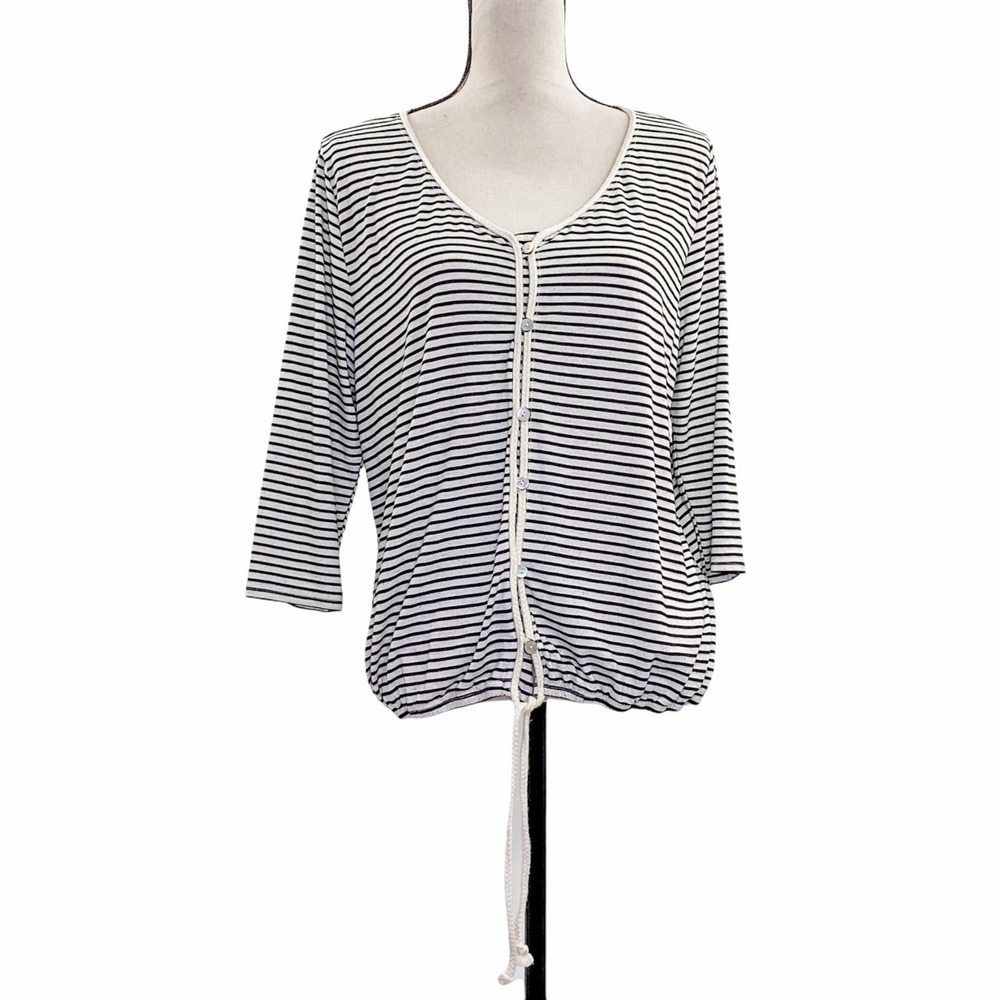 Vb Valerie Bertinelli Black & White Striped Faux Button Down 3/4 Sleeve Blouse